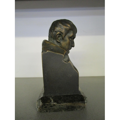 387 - A Hans Muller French bronze bust of Napoleon mounted on a variegated marble base, signed verso H Mul... 