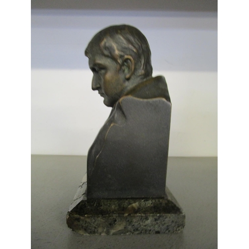 387 - A Hans Muller French bronze bust of Napoleon mounted on a variegated marble base, signed verso H Mul... 