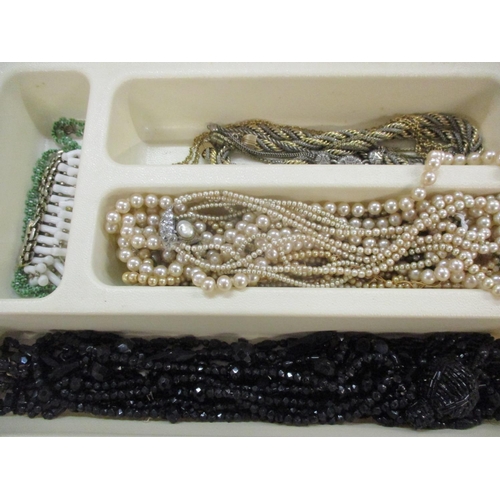 65 - Mixed vintage costume jewellery to include beaded necklaces, earrings, shoe clips and cufflinks