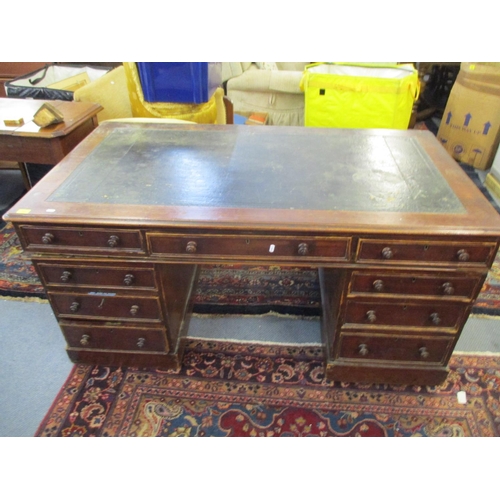 133 - A Victorian mahogany twin pedestal desk, the top with inset leather scriber, one long flanked by two... 