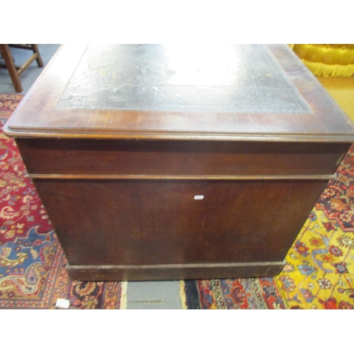 133 - A Victorian mahogany twin pedestal desk, the top with inset leather scriber, one long flanked by two... 