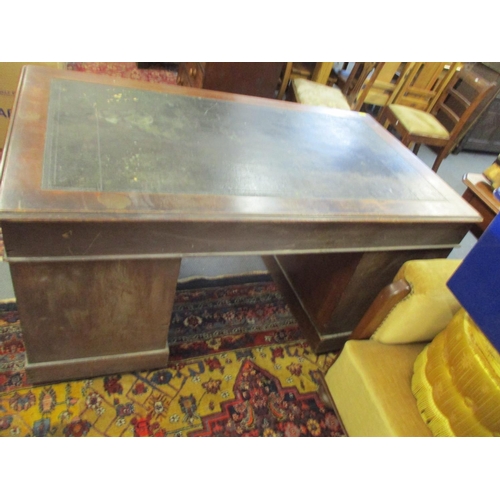 133 - A Victorian mahogany twin pedestal desk, the top with inset leather scriber, one long flanked by two... 