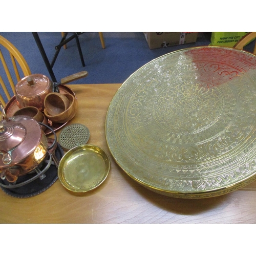 159 - An Art Nouveau copper fire surround, a Victorian walnut coal bucket, bellows and coal shovel togethe... 