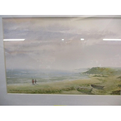 176 - Ray Swaffield - Fisherman on the beach, a watercolour, 20x30cm signed lower left hand corner, mounte... 