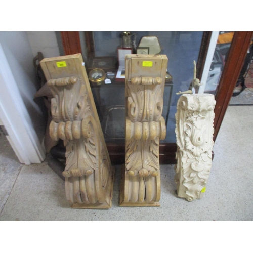 286 - Two 19th century carved pine corbels and a carved marble corbel