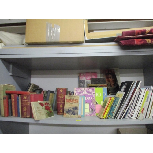 290 - A quantity of books, The Studio and theatre magazines, a stamp album without stamps and other items ... 