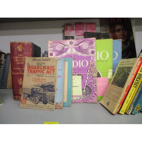 290 - A quantity of books, The Studio and theatre magazines, a stamp album without stamps and other items ... 