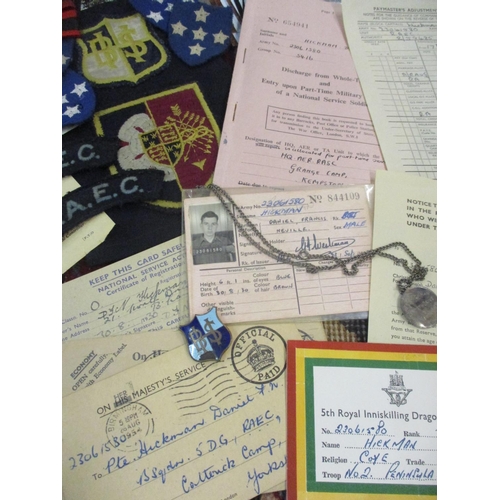 300 - Royal Army Education Corps, 5th Royal Innerskilling Dragoon Guards ephemera, cloth badges and tag re... 