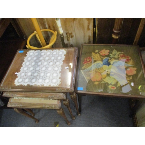 36 - A tapestry topped square formed occasional table, together with two standard lamps, a modern coat an... 