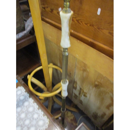 36 - A tapestry topped square formed occasional table, together with two standard lamps, a modern coat an... 