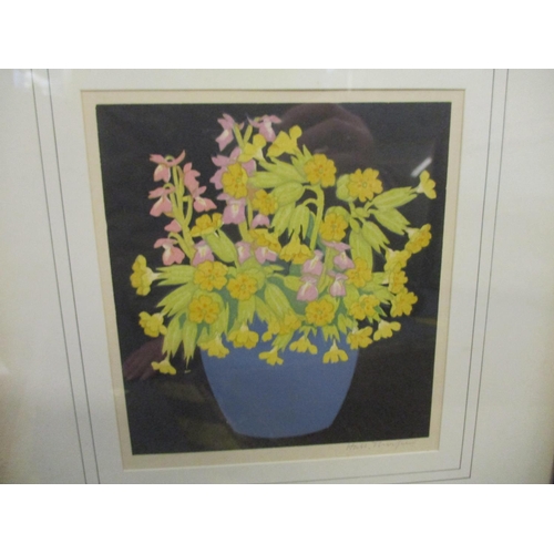 398 - John Hall Thorpe - Marigolds/vase of spring flowers - two woodcut prints, one signed and titled in p... 