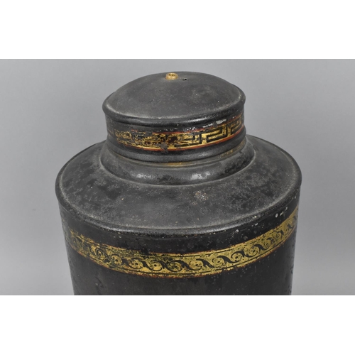 132 - A Victorian toleware tea canister by Parnall & Sons, Bristol, with gilt frieze decoration to the bod... 