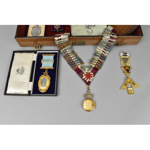 161 - A collection of Masonic medals presented to W. Bro. Bignell George Elliott, comprising an 18ct gold ... 