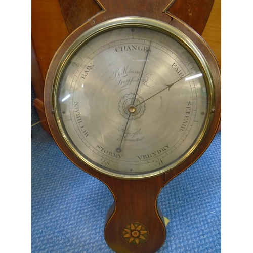 194 - B. Molinari & Co. Plymouth a mercury banjo shaped barometer with inlaid mahogany case and temperatur... 