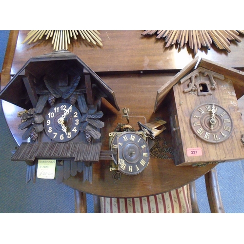 232 - Two wooden cased cuckoo wall clocks and a cuckoo clock movement A/F
Location: 5:5