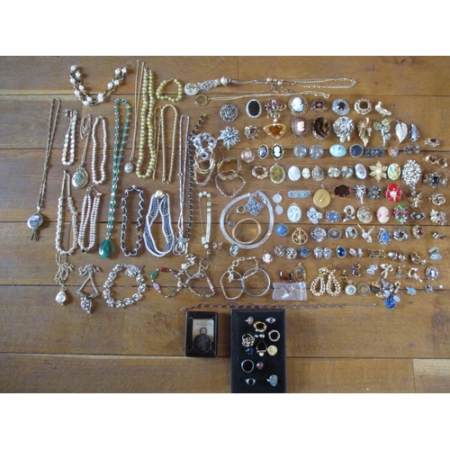 224 - Costume jewellery to include Continental brooches, cameo reproductions, cufflinks, earrings and neck... 