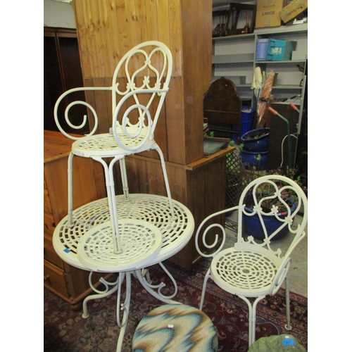 235 - A modern cream painted metal garden table and a pair of chairs 
Location: G