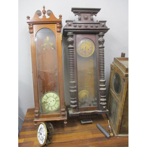 266 - Two late 19th century walnut regulator style clock cases, 117cm high and parts A/F
Location: G