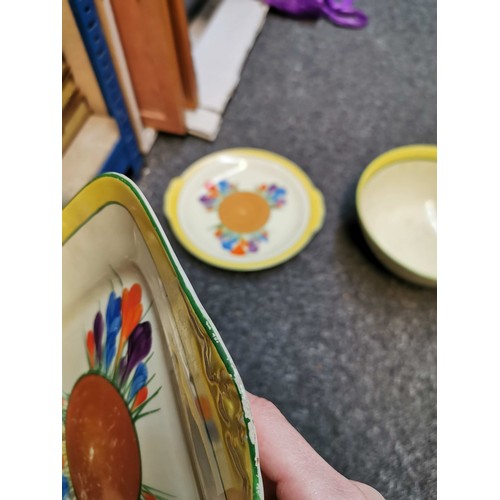 102 - A small collection of Clarice Cliff Autumn Crocus pattern plates and bowls, to include a berry bowl,... 