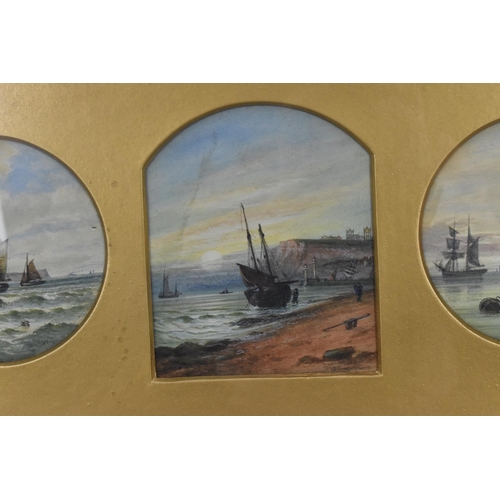 155 - A framed set of three maritime watercolours by J.F Branagan, 19th century, titled 'Scenes of the Yor... 