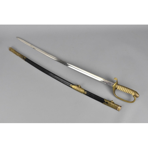 159 - A Japanese WWII Officer's sword (kyu-gunto), with white same grip and brass mounted hilt, with sakur... 