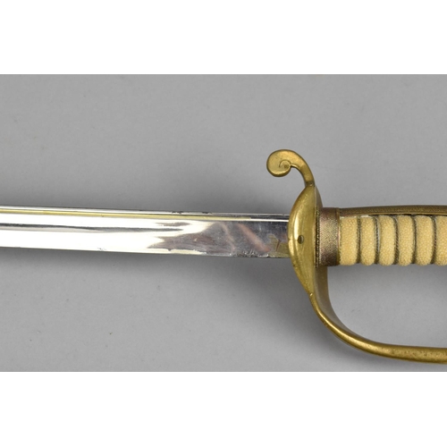 159 - A Japanese WWII Officer's sword (kyu-gunto), with white same grip and brass mounted hilt, with sakur... 