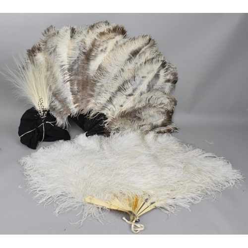 167 - Two large 1900s ostrich feather fans, to include a tortoiseshell mounted one with brown feathers, 56... 