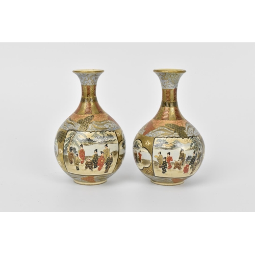 11 - A pair of Japanese miniature Satsuma porcelain vases, late Meiji/Taisho period, of globular form wit... 