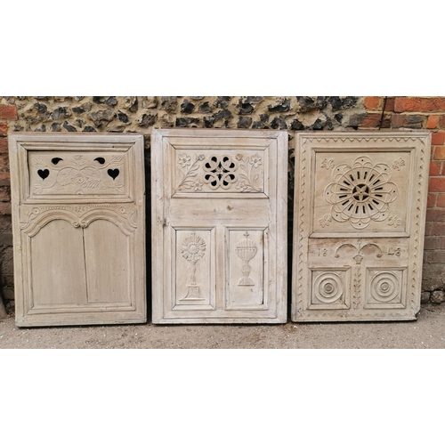 183 - A set of three Victorian carved and moulded doors, two with dates to the front, one 1848, the other ... 