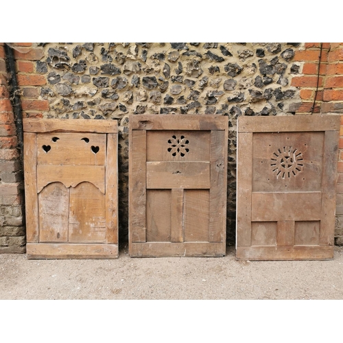 183 - A set of three Victorian carved and moulded doors, two with dates to the front, one 1848, the other ... 