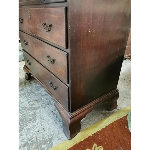 186 - A late Georgian mahogany chest on chest, with moulded dentil cornice above a carved fretwork frieze,... 