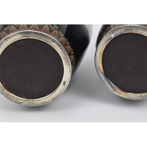 20 - A pair of Japanese silver mounted cloisonne vases, late Meiji/early Taisho period, of hexagonal shap... 