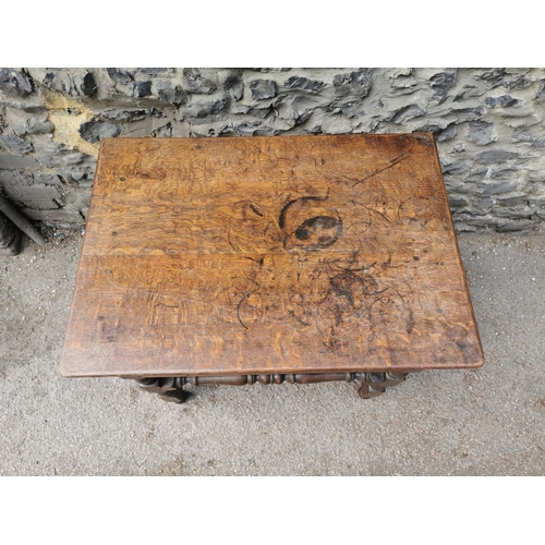 187 - A William and Mary style oak side table, of rectangular form with single drawer and acorn drop twin ... 