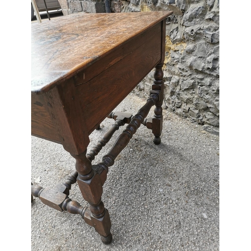 187 - A William and Mary style oak side table, of rectangular form with single drawer and acorn drop twin ... 