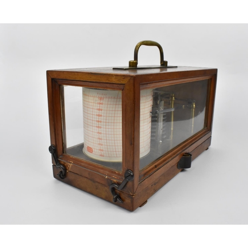 98 - An early 20th century oak cased French barograph, with brass cylinder and eight tier vacuum, stamped... 