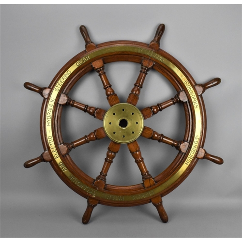 154 - A 19th century brass mounted teak ship wheel by Brown's Rosebank Ironworks, Edinburgh, 84 cm diamete... 