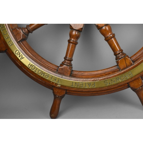 154 - A 19th century brass mounted teak ship wheel by Brown's Rosebank Ironworks, Edinburgh, 84 cm diamete... 