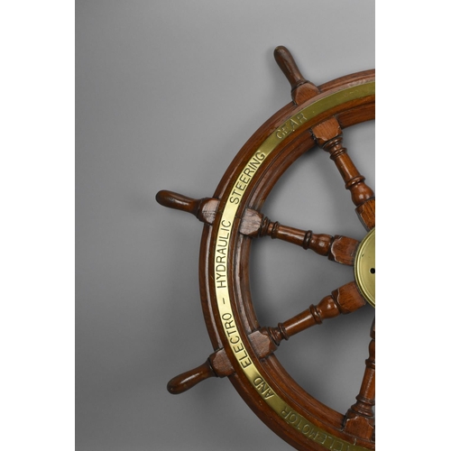 154 - A 19th century brass mounted teak ship wheel by Brown's Rosebank Ironworks, Edinburgh, 84 cm diamete... 