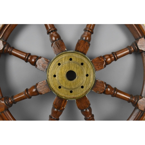 154 - A 19th century brass mounted teak ship wheel by Brown's Rosebank Ironworks, Edinburgh, 84 cm diamete... 