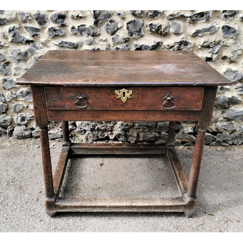 188 - A William and Mary oak side table, of rectangular form with single front drawer mounted with pierced... 