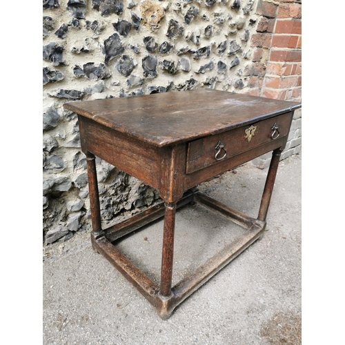 188 - A William and Mary oak side table, of rectangular form with single front drawer mounted with pierced... 