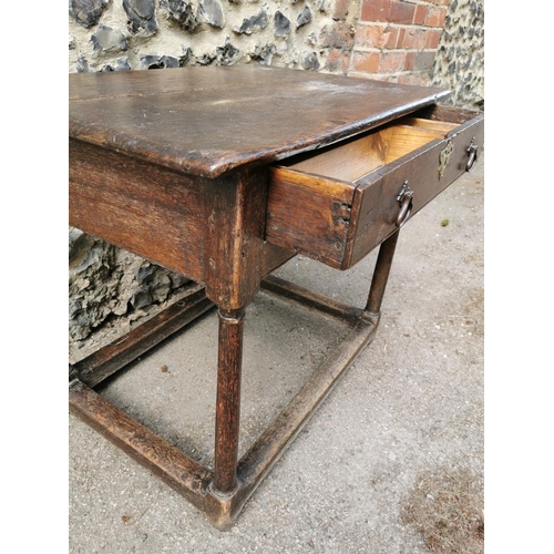 188 - A William and Mary oak side table, of rectangular form with single front drawer mounted with pierced... 