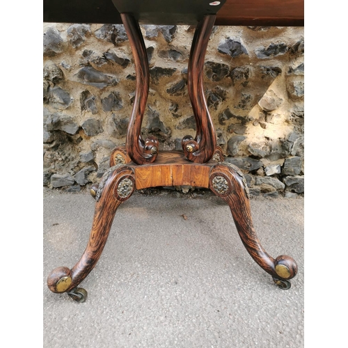 178 - A Regency faux rosewood and ormolu mounted card table, with fold over top (needs fixing) inlaid with... 