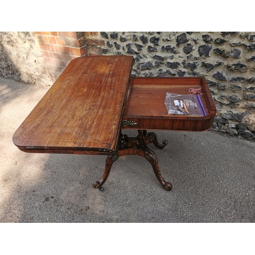 178 - A Regency faux rosewood and ormolu mounted card table, with fold over top (needs fixing) inlaid with... 