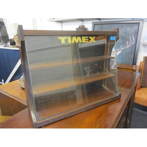 61 - A vintage mahogany and glass shop display unit for Timex watches 46cm h x 58cm w x 18cm d 
Location:... 