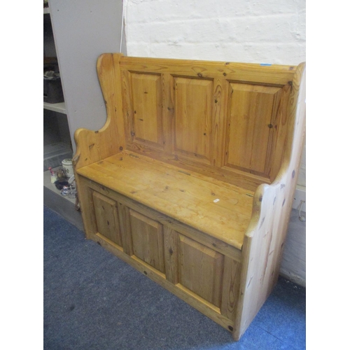 63 - A modern pine bench seat in the form of a church pew, 90 h x 90 w x 35cm d
Location: RWB