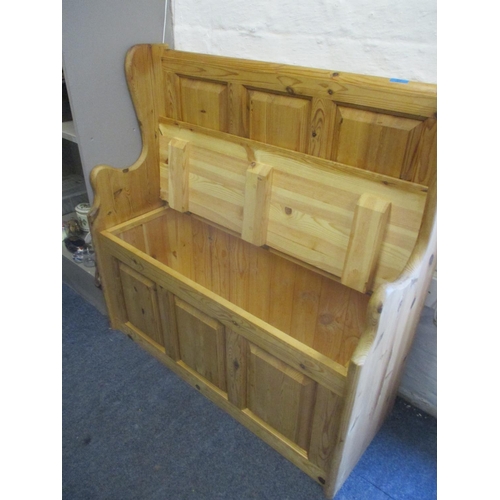 63 - A modern pine bench seat in the form of a church pew, 90 h x 90 w x 35cm d
Location: RWB