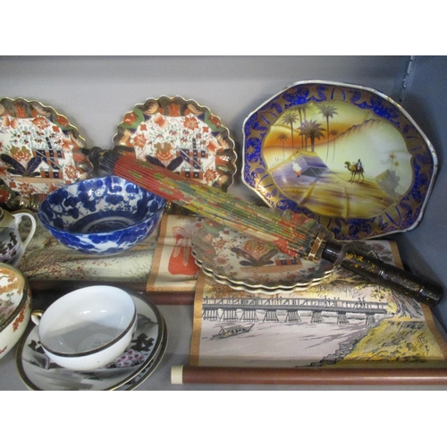 73 - Oriental items to include a Noritake Camel china bowl, a Satsuma bowl, a Japanese Kutani china part ... 