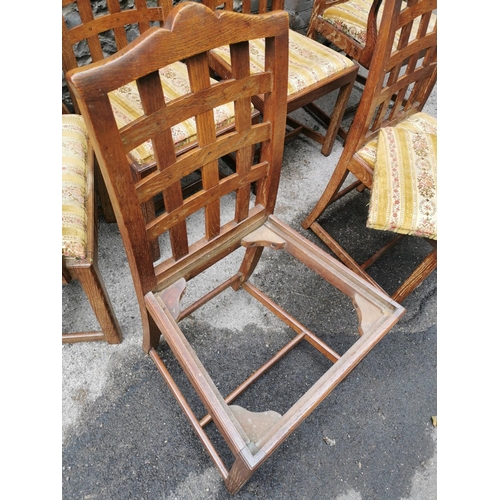 67 - A set of six mid century Heals Tilden limed oak lattice dining chairs and two armchairs, with drop i... 