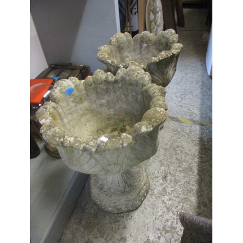 91 - A pair of composition garden urns with leaf ornament 57cm h x 50cm diameter
Location: G